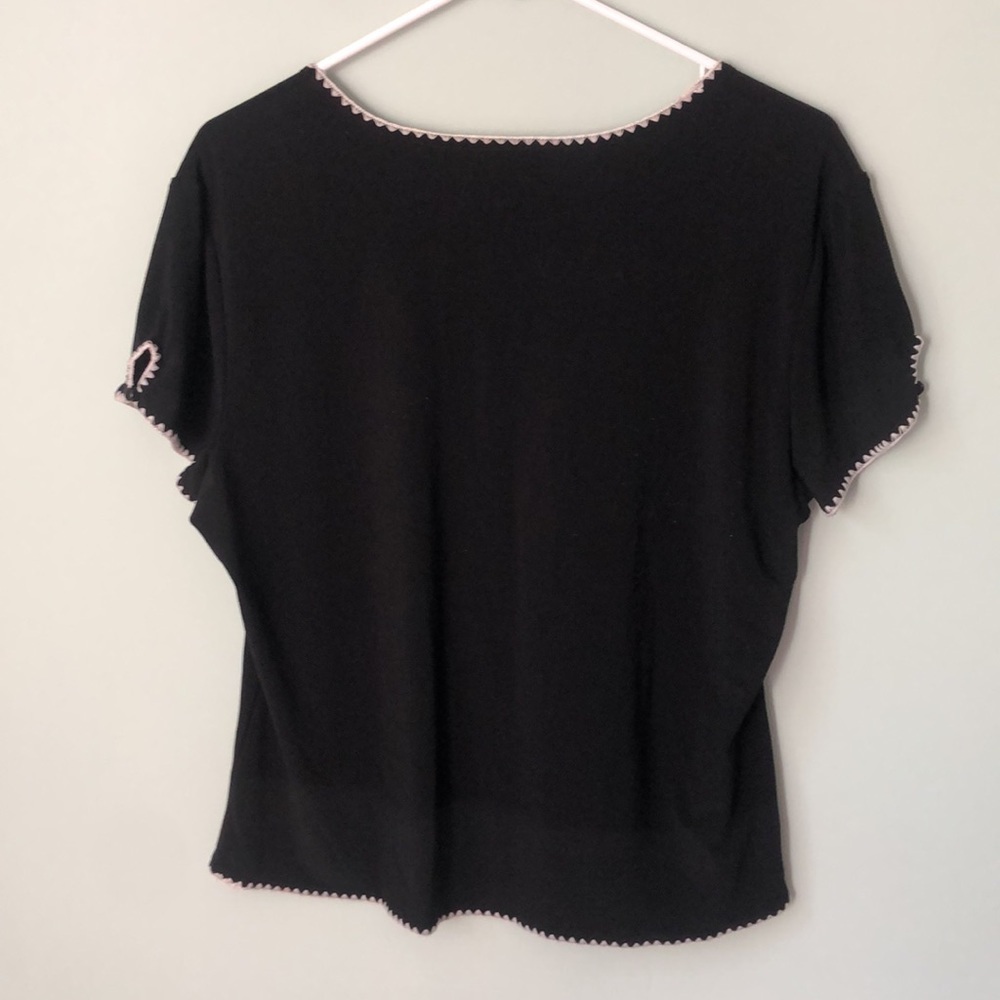 Oscar De La Renta embroidered black white keyhole short sleeve top - Picture 4 of 4